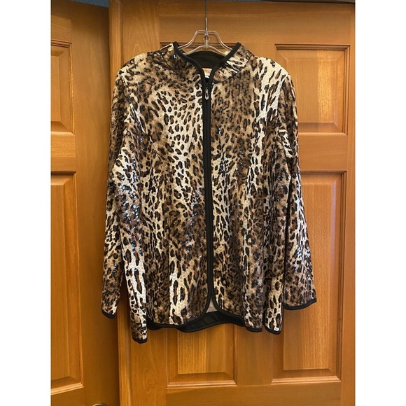 Quacker Factory Jackets & Blazers - Quacker Factory Womens Jacket Sz 1X Plus Animal Print Leopard Sequin Zipper
